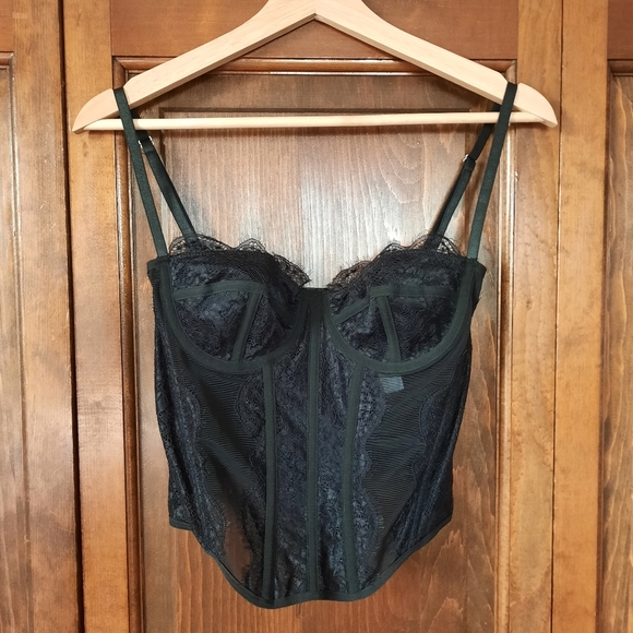NWOT Dealmore Black Sheer Lace Underwire Structured Corset Bra Size Small - Picture 3 of 12